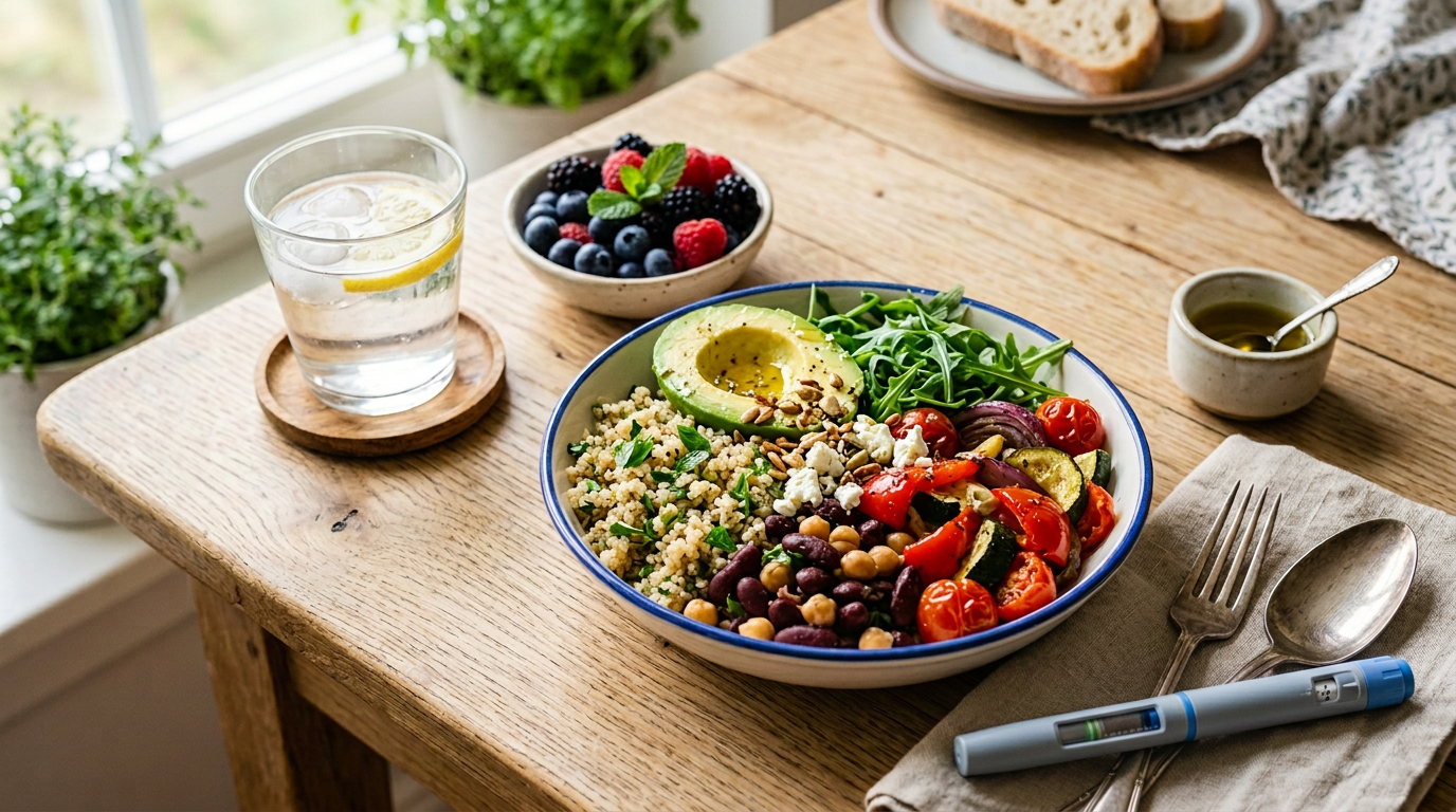 Mediterranean meal with GLP-1 injection